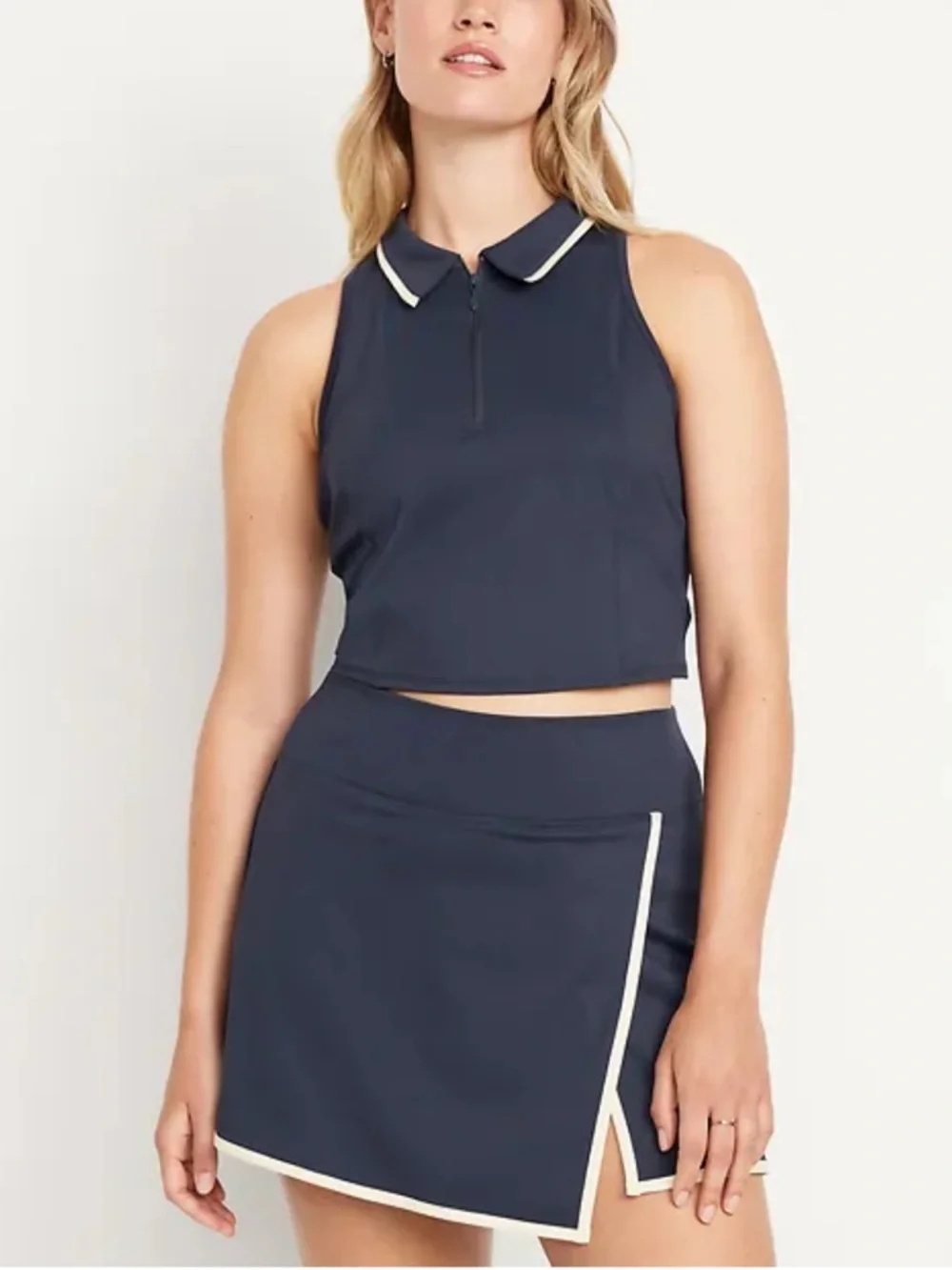 NWT Old Navy PowerSoft Crop Polo tank top Navy Blue & White - Picture 2 of 5